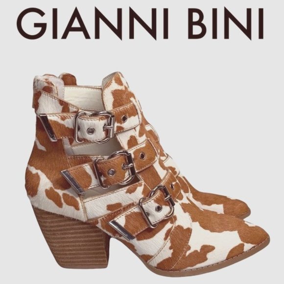 Gianni Bini Shoes - Gianni Bini JAM OUT Western Ankle Boots Cow Print NEW